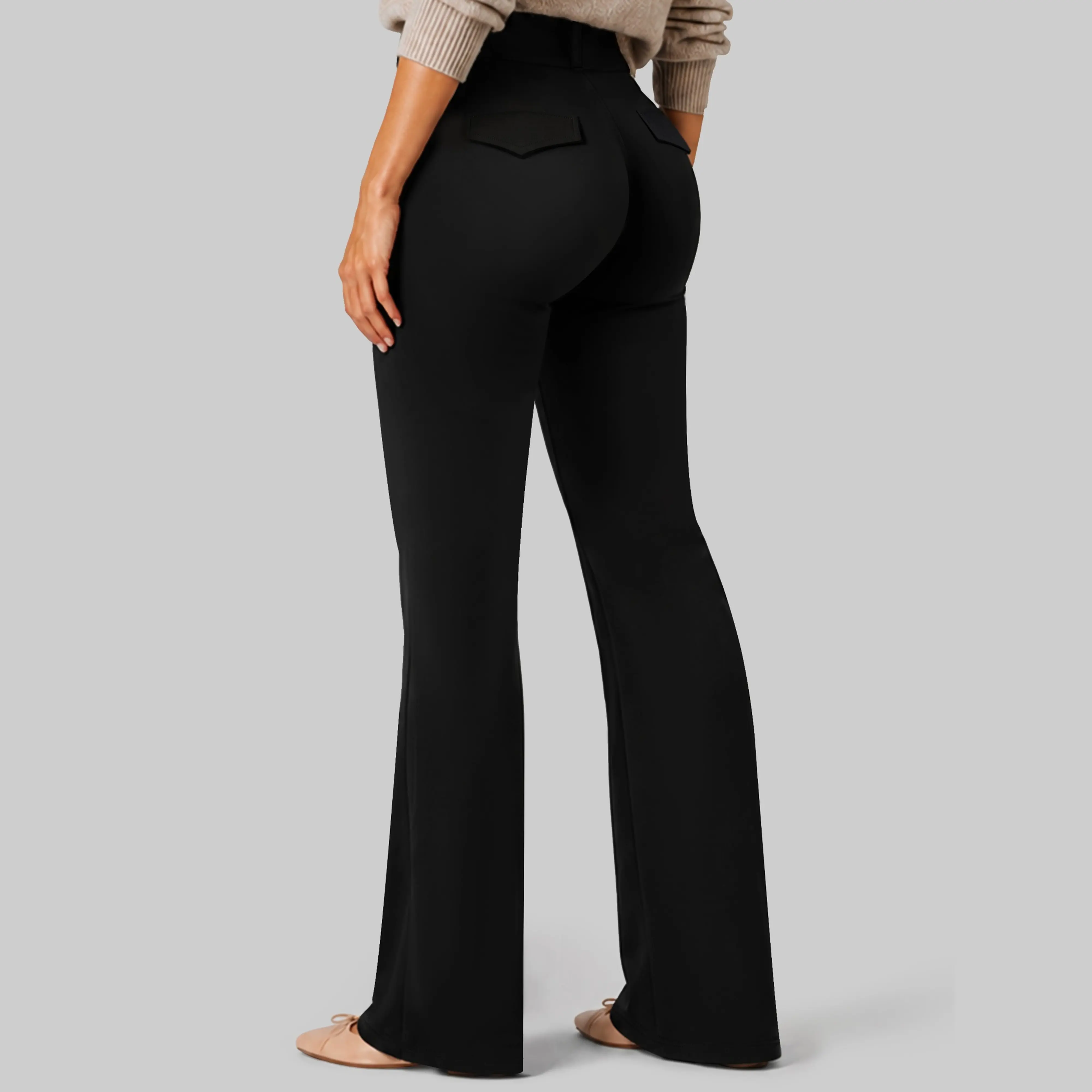 Sunzel Women's Basic Minimalist High Waist Stretch Mini Flare Straight-Leg Flare Tummy Smoothing Hip Shaping Casual Work Pants - Belt Loops, All-Day Comfort, Business Casual Office Bottoms