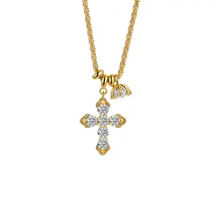 Cubic Zirconia Clover Cross Pendant Necklace for Women