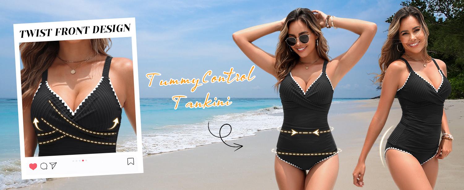 Daci Women's Tankini Swimsuits - Tummy Control Bathing Suits Two Piece Ribbed Twist 2026 Swimwear with High Waisted Bottom