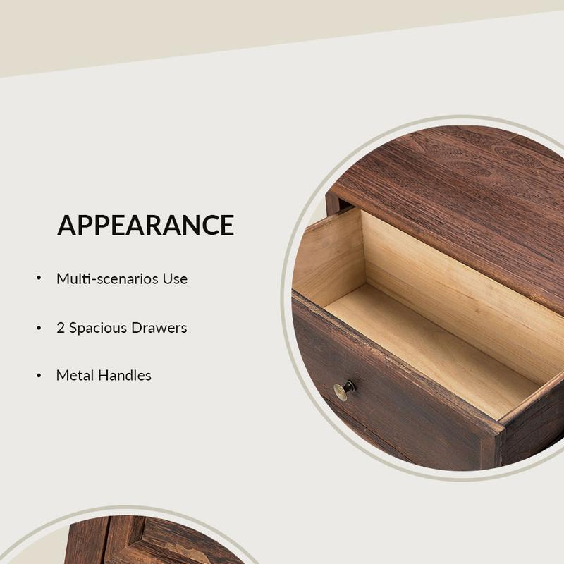 Hulala Galatea 24'' Tall 2-Drawer End Table with Charging Station Smooth Metal Slides High-Quality Wood Frame Farmhouse Style Stylish Bedside Table Modern Console Table Storage Nightstand