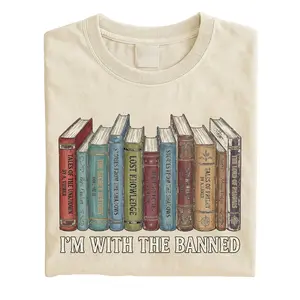 Comfort Colors I'm With The Banned Books Shirt T-Shirt Librarian Bookworm Gift Idea Book Lover Read Banned Literary Apparel Graphic Tee Free Speech Advocate Unisex Soft Vintage Pro-Reading Educator Activist Support Literacy