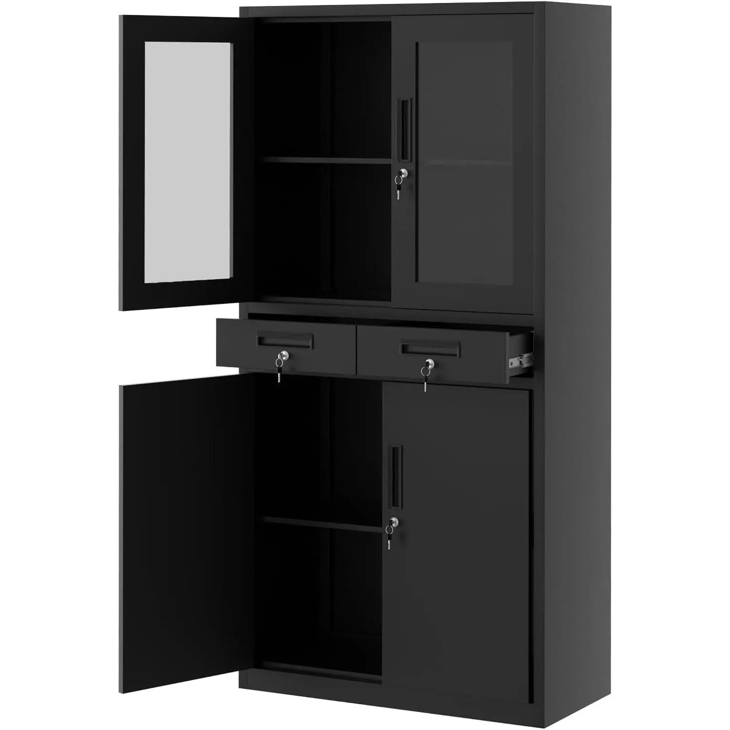 Garvee Metal Storage Cabinet 178 cm, 4 Adjustable Feet and Lock with Doors and 4 Adjustable Shelves for Pantry Garage Leisure Bedroom Office Workshop (Black)
