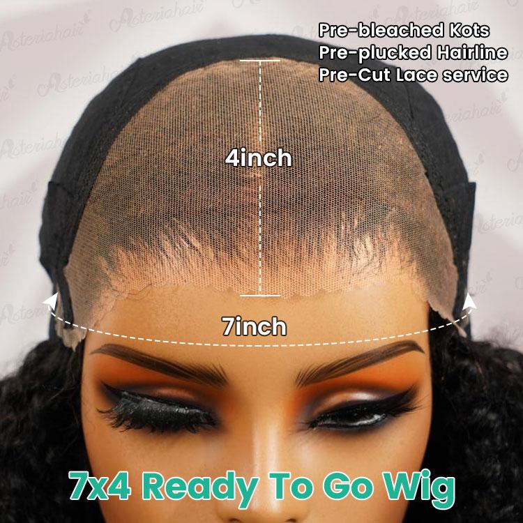 [Spring Must Have] Asteria Hair Curly 7x4 Pre Cut Ready to Go Glueless Wig Pre Bleached Lace Closure Wig Human Hair Natural Hairline Valentine Musts