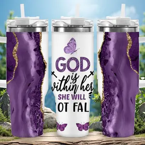 1pc 40oz Purple Marble Butterfly Tumbler with Lid, Insulated Travel Mug, Gift for Women Men, Ideal for Halloween, Independence Day, Memorial Birthday Gift, Coffee Cup, weird stuff