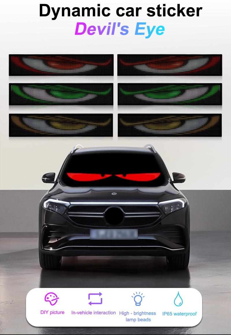 2PCS 5800 Lux High-Brightness Devil Eyes LED Light Strips for Cars/Trucks/SUVs - 23.6"x4.73" Customizable Windshield Decoration with App Control, IP68 Waterproof, USB-Powered