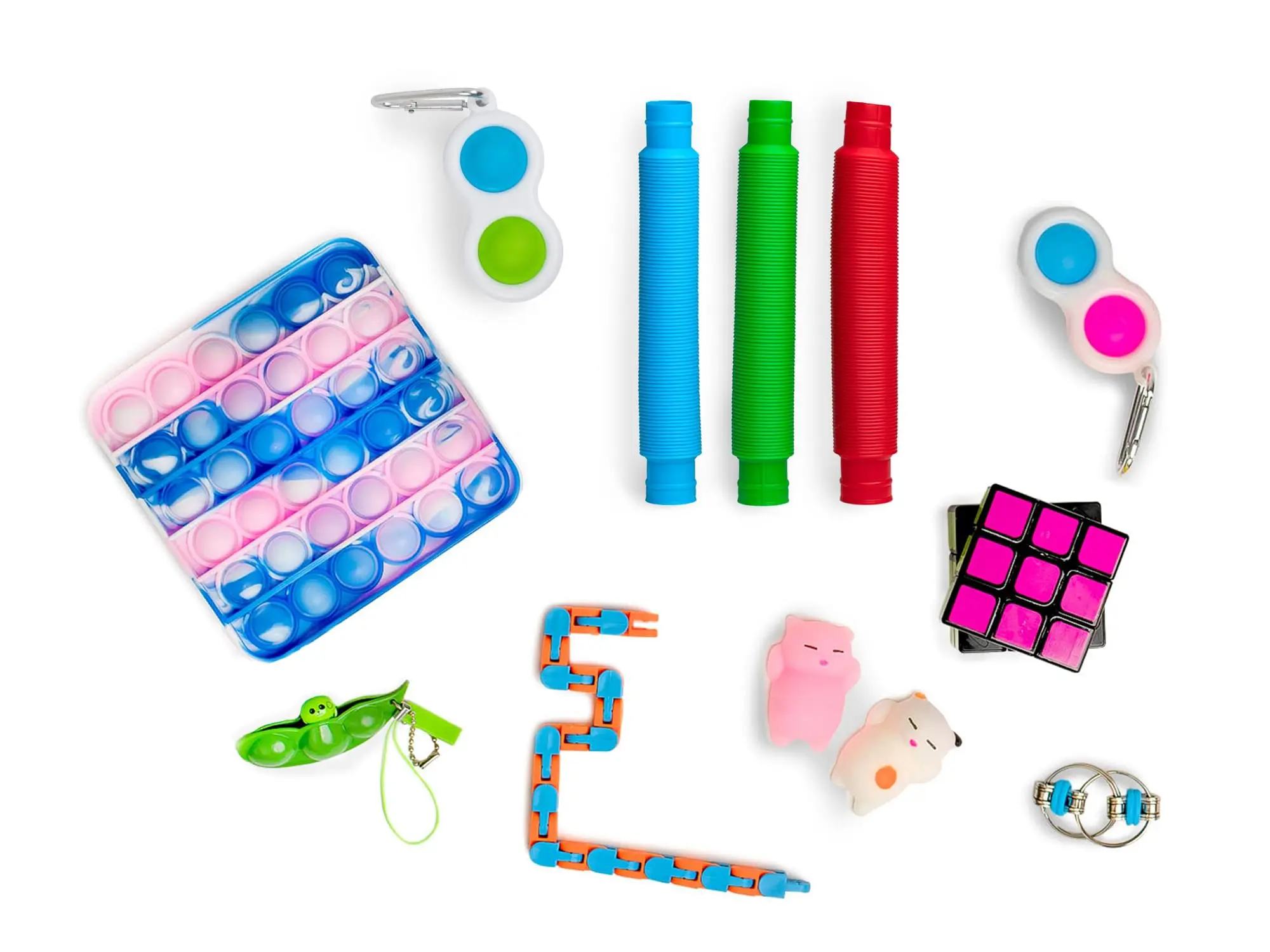 12-Piece Calming Fidget Set - Sensory Fidget Pack with Simple Dimple, Pop Tubes & Other Items for Games & Puzzles, Flexible Sensory Fidget