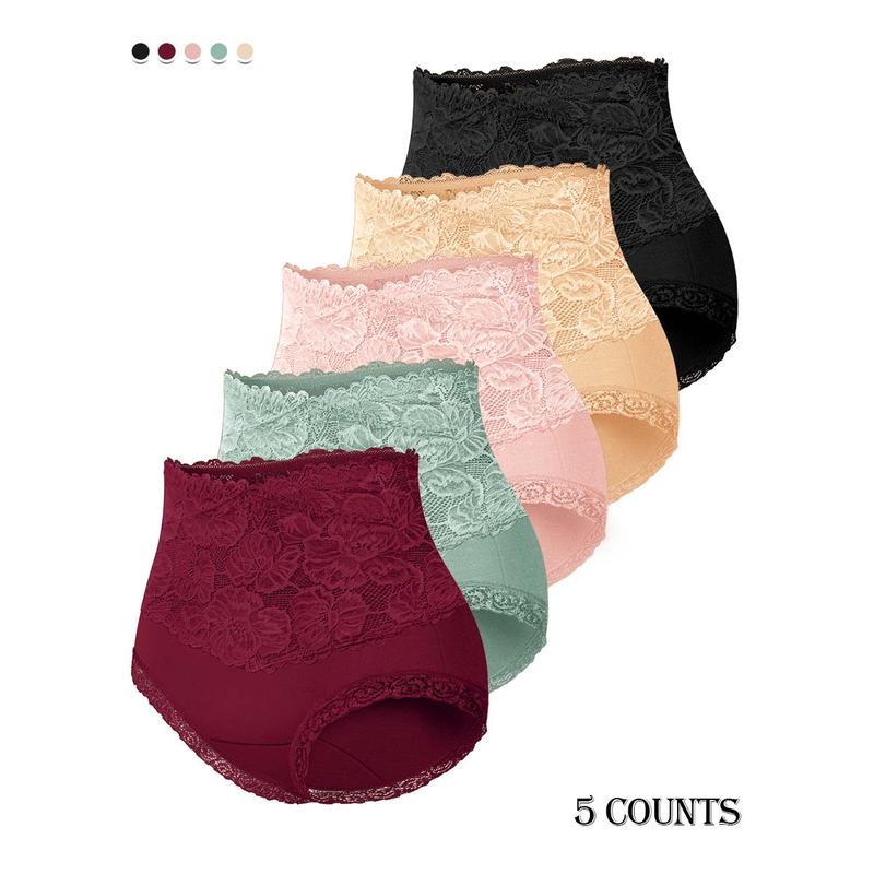 Morelect Cotton High Waist Panties for Women,5/7/10 Pcs Breathable Lace Trim Briefs,Soft Comfy Daily Wear,Elegant All Seasons Women's Underwear.