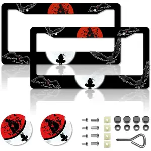 Anime License Plate Frames,Anime Car Accessories for Women & Men,Cute License Plate Holder,Aluminum License Plate Frame Fits Standard US Vehicles Size 12.2 x 6 Inch (Black-2pcs)