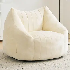 Giant Bean Bag Chair for Adults,Oversized Bean Bag with Filling Plush Fluffy,BeanBag Floor Sofa Chair with with Back Support for Living Room, Bedroom, Reading,Beige