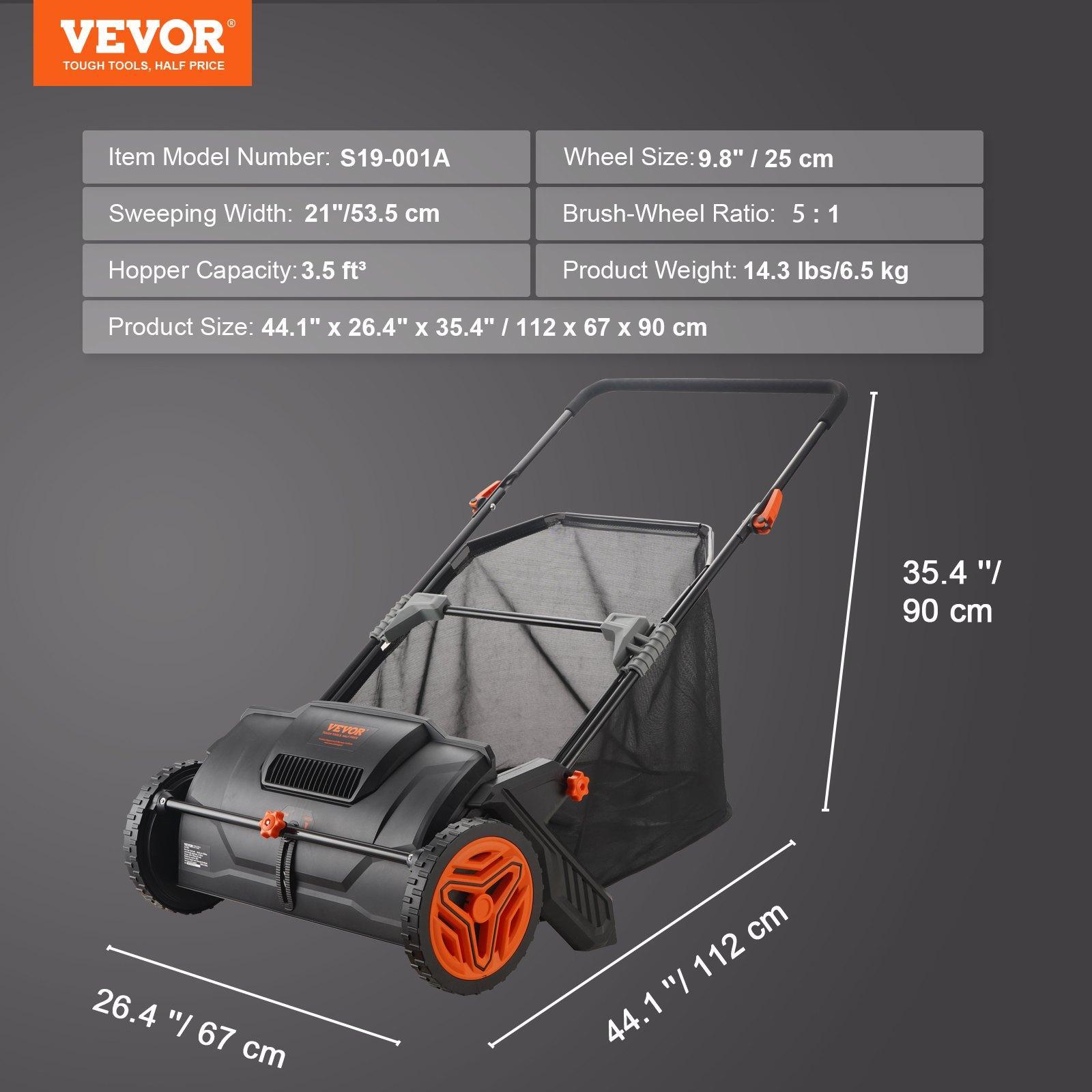 VEVOR Push Lawn Sweeper, Various specifications, Leaf & Grass Collector, Strong Rubber Wheels & Heavy Duty Thickened Steel Durable to Use with Large Capacity. Mesh Collection Hopper Bag, Spinning Brushes