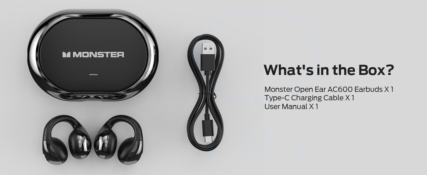 Monster Open Ear AC600 Headphones, Bluetooth 5.4 Wireless Earbuds with HiFi Stereo, Clip-On Earbuds with ENC Clear Call, 21H Playtime, Touch Control, IPX6 Waterproof Wireless Headphones for Sport