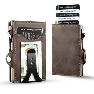Christmas Gifts Mens Wallet Gift Personalized Leather Card Wallet RFID Blocking Smart Wallet with ID Window for Men Women