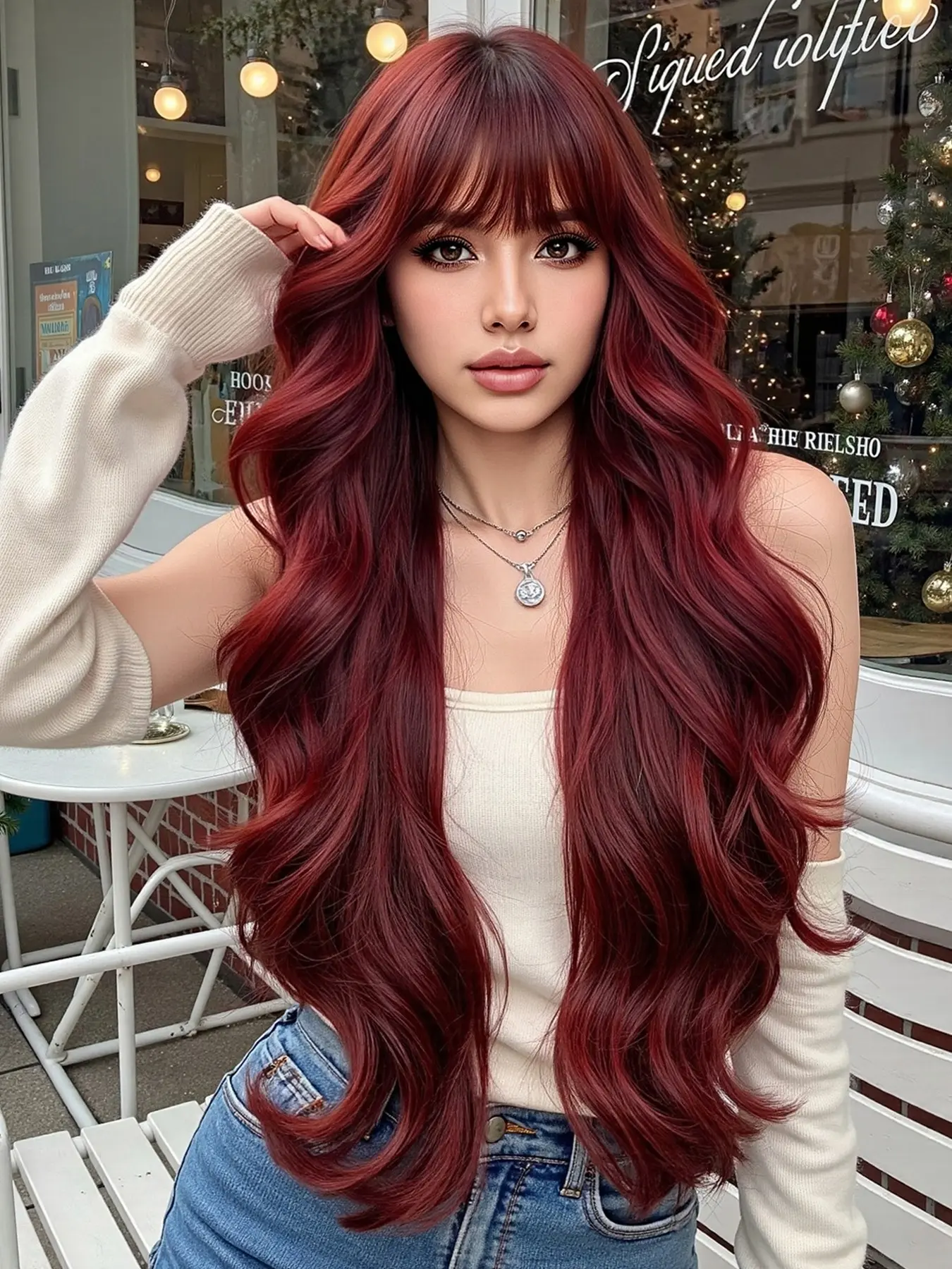 Women's Long Curly Synthetic Fiber Wig, Beginner Friendly Wig, Wine, 30 Inches Straight Hair Design, Perfect for Daily Wear & All Seasons, Machine Made Wigs, Synthetic Material Wigs