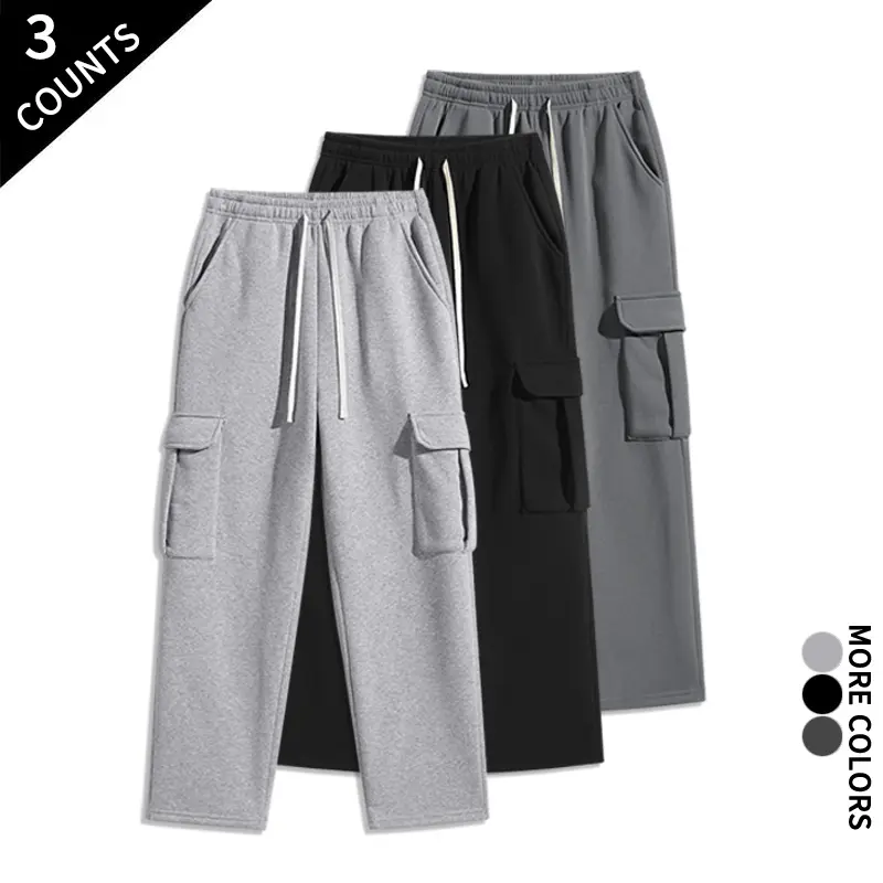 3 Pack Multi Pocket Cargo Sweatpants — Drapey Loose Straight Leg Pants, Versatile Workwear for Daily Wear, Commuting, and Sports