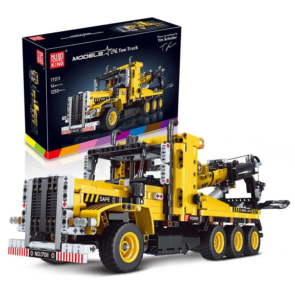 Mould King 17011 Building Block Set - Unisex Engineering Road Tow Truck Trailer Playset, 1250 Brick Pieces MOC Construction Kit for Innovation Open-Ended Play, Children's Day Gift, Bricks and Minifigs