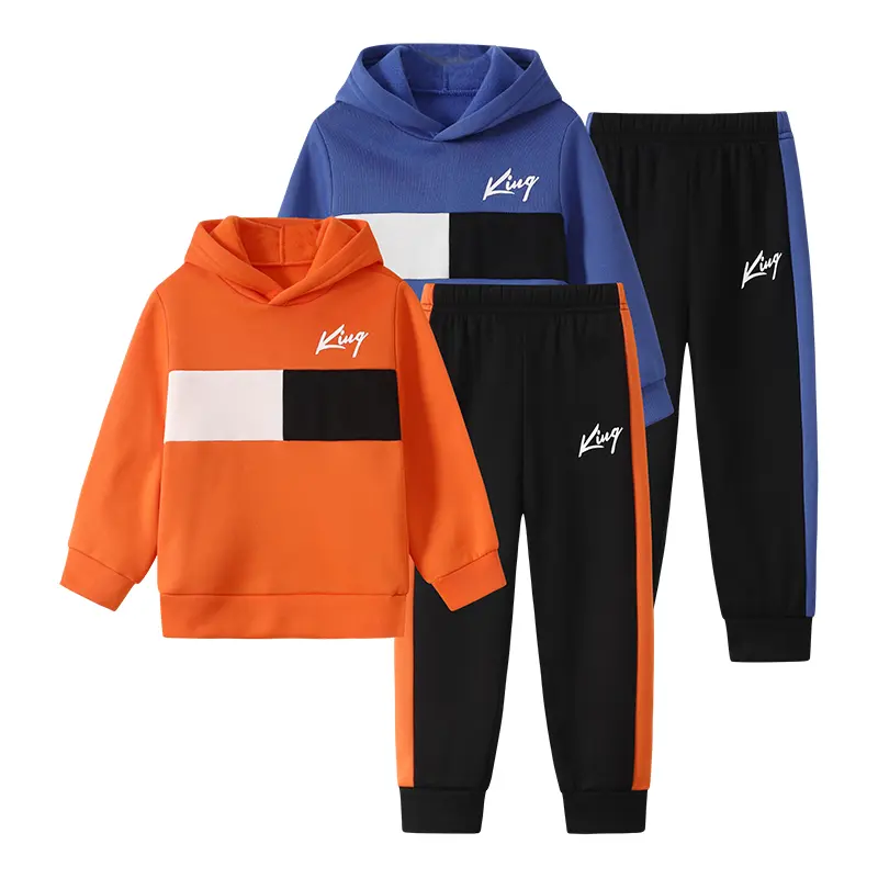 #backtoschool 4-piece boy hooded sweater trousers suit for autumn and winter 4-12-year-old boy color matching pullover sweatshirt and jogging pants suit for autumn and winter.