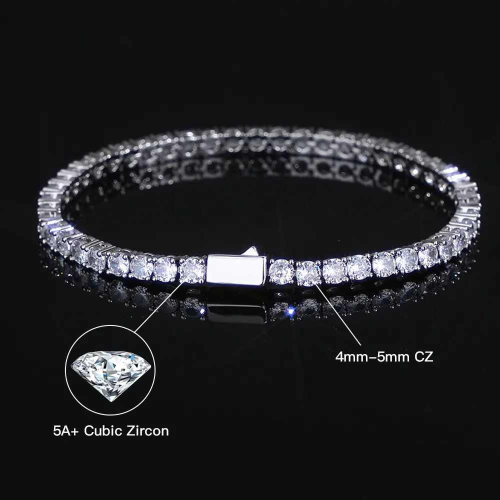 4mm-5mm Round Cut Tennis Bracelet for Men Women, Classic AAAAA+ Cubic Zirconia Hypoallergenic Bracelet, Simulated Diamond Tennis Chain Size 7-8 Inch