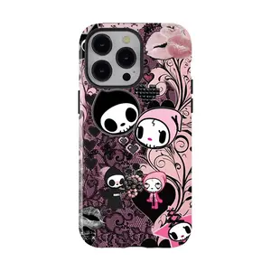 Skull Couple Phone Case, Y2K Dark and Sweet Pink and Black Style, Shockproof Cover, Trendy Brand Fan Gift for iPhone 16/15/14/13/12/11/17 ProMax Plus for Samsung phones, suitable for both men and women, Perfect Gift for her