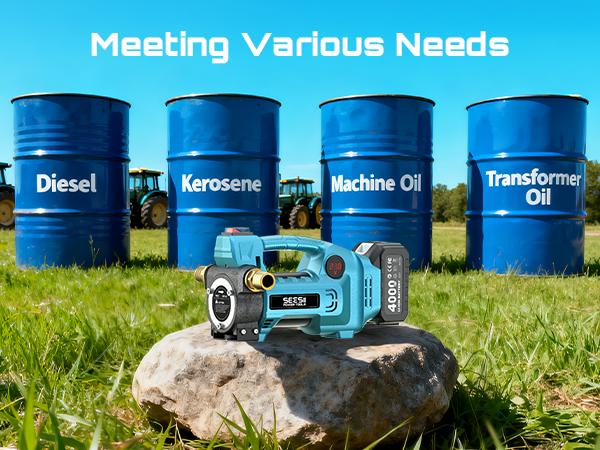 SEESII Fuel Transfer Pump 3-in-1 Power (21V/12V/24V), 12GPM, 160W Motor with 4.0Ah Battery, Self-Sealing Nozzle, Pressure Switch & All Necessary Accessories for Diesel,Kerosene, SP12 Multi