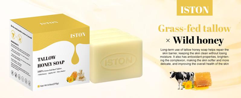 ISTON 3-Pack Handmade Tallow & Honey Soap,9.6OZ – Unscented, Orange, Lavender – 100% Grass-Fed Tallow – Natural Skincare for Sensitive Skin, Acne, Eczema, Inflammation, Baby Soap Gentle Clean & Nourish,New Year's gifts