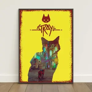 Stray Poster, Cat Adventure Wall Art, Game Art Print, Home Decor