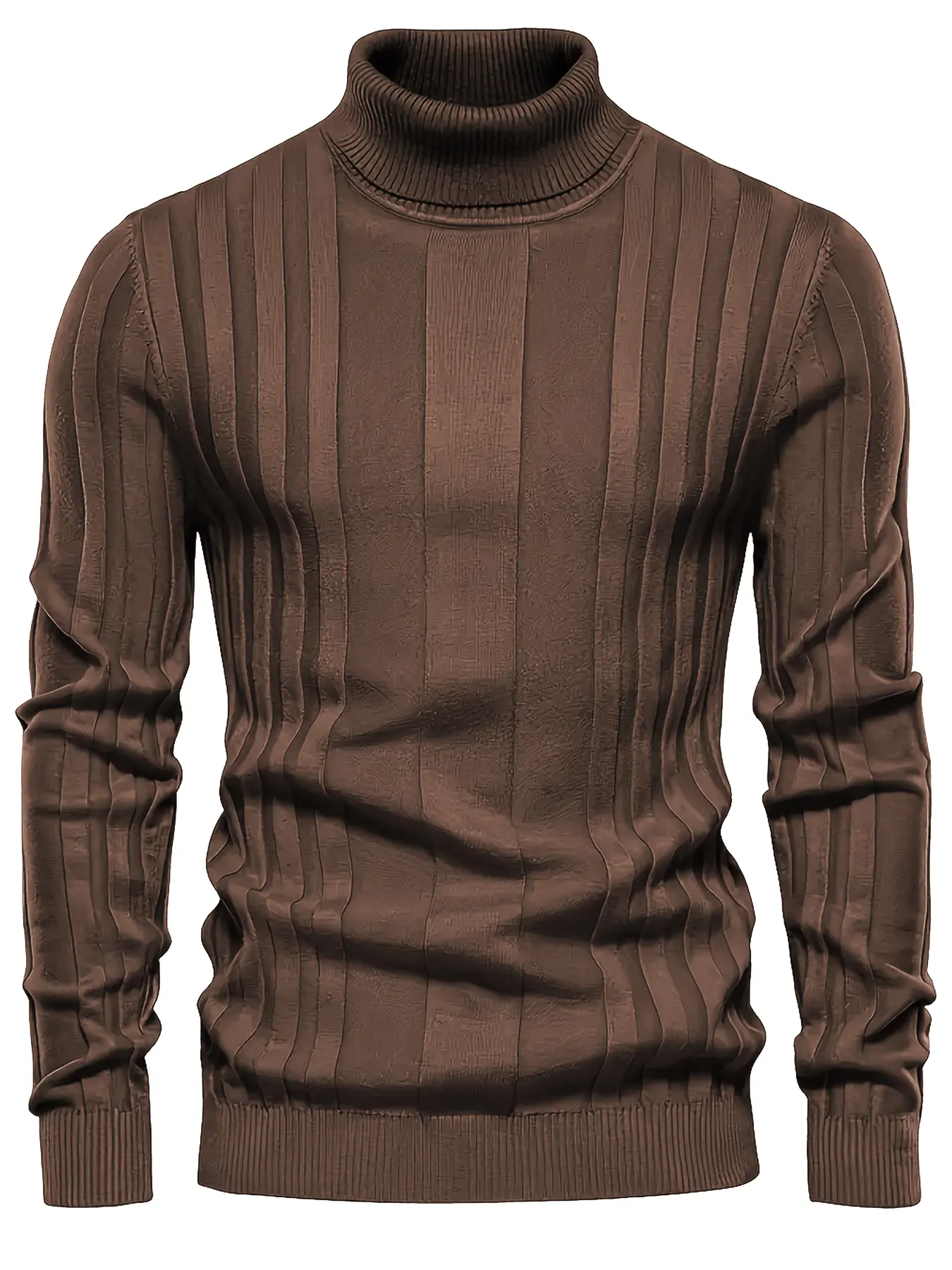 Men's Solid Turtleneck Sweater, Ribbed Knit Casual Warm Stretch Pullover, Regular Fit Long Sleeve High Neck Knitwear Top for Autumn Winte Classic