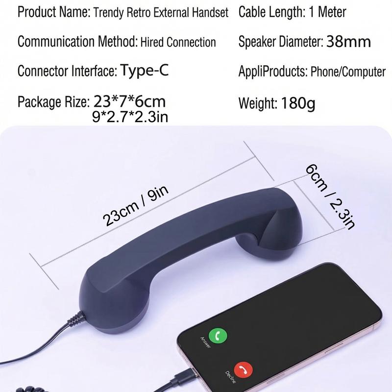 2026 New Retro Phone Handset for iPhone Type-C Wired Handset Landline Handle Receiver Ergonomic Design for Video Conferences Calls Meetings 2026 New Retro Phone Handset for iPhone Type-C Wired Handset Landline Handle Receiver Ergonomic Design for Video Conferences Calls Meetings