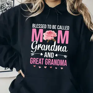 Blessed To Be Called Mom Grandma Great Grandma Crew Neck Tee Gift For Family Made In USA For Women For Men [CoreVarsity.us 180G/230G 100% cotton short-sleeve/hoodie, soft and comfortable]