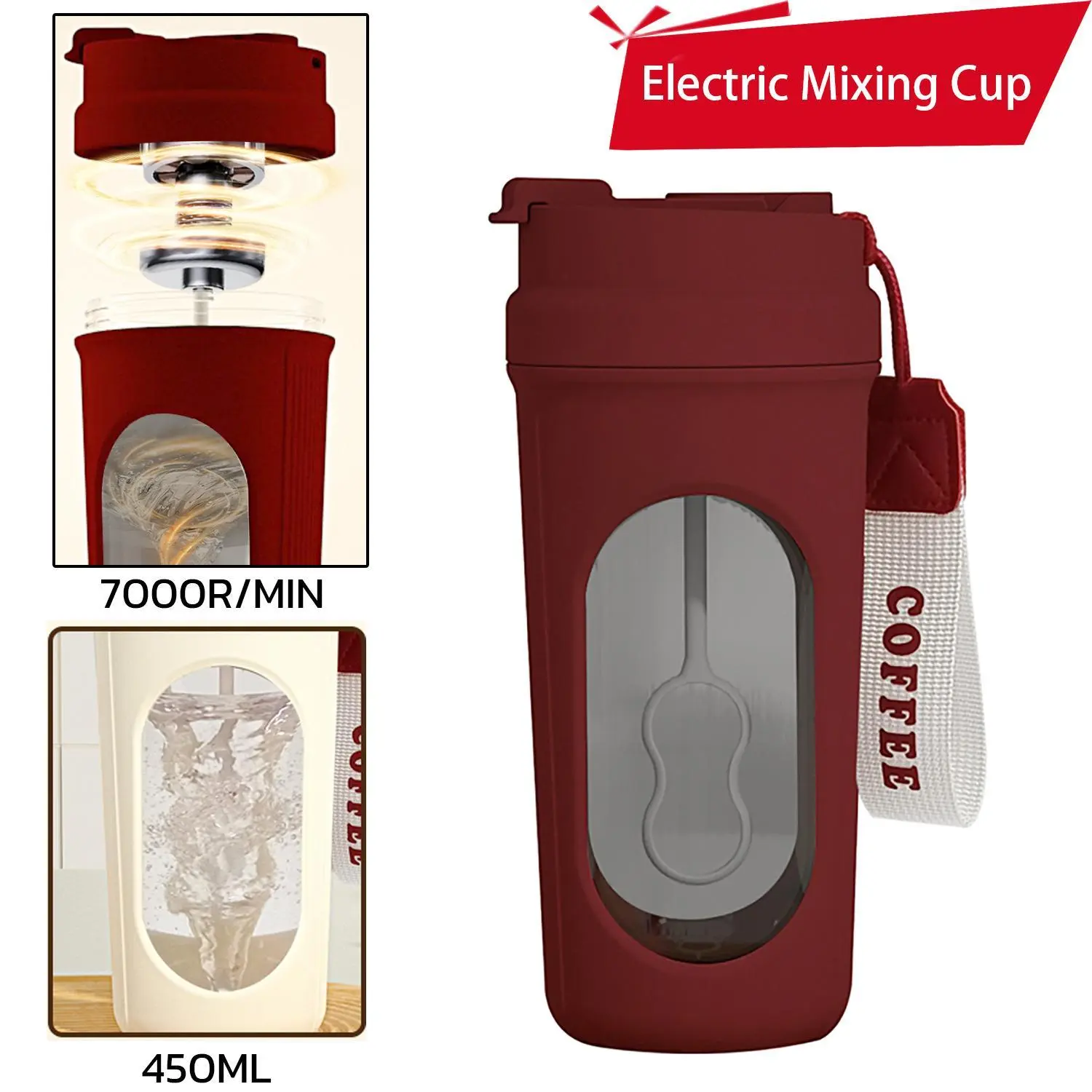 Portable Electric Protein Shaker Bottle, USB Rechargeable 450ml Mixer Cup with Multipurpose Use for Fitness Workout (Household & Kitchen Appliance, Juicer & Blender Accessory)
