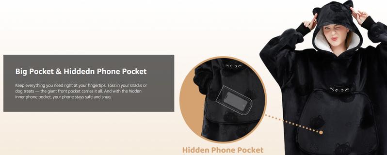 Wearable Blanket Hoodie for Adults, Cozy Oversized Sherpa & Flannel Sweatshirt with Giant Pocket, Gifts for Women