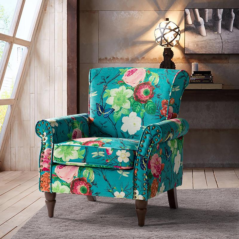 Hulala Artemisa Modern Floral Pattern Upholstered Armchair, Charming accent armchair, Classic rolled arms and seatback, Delicate nailhead trim, Solid wood legs and sturdy wooden frame, Textured polyester upholstery and pocket spring, Contemporary