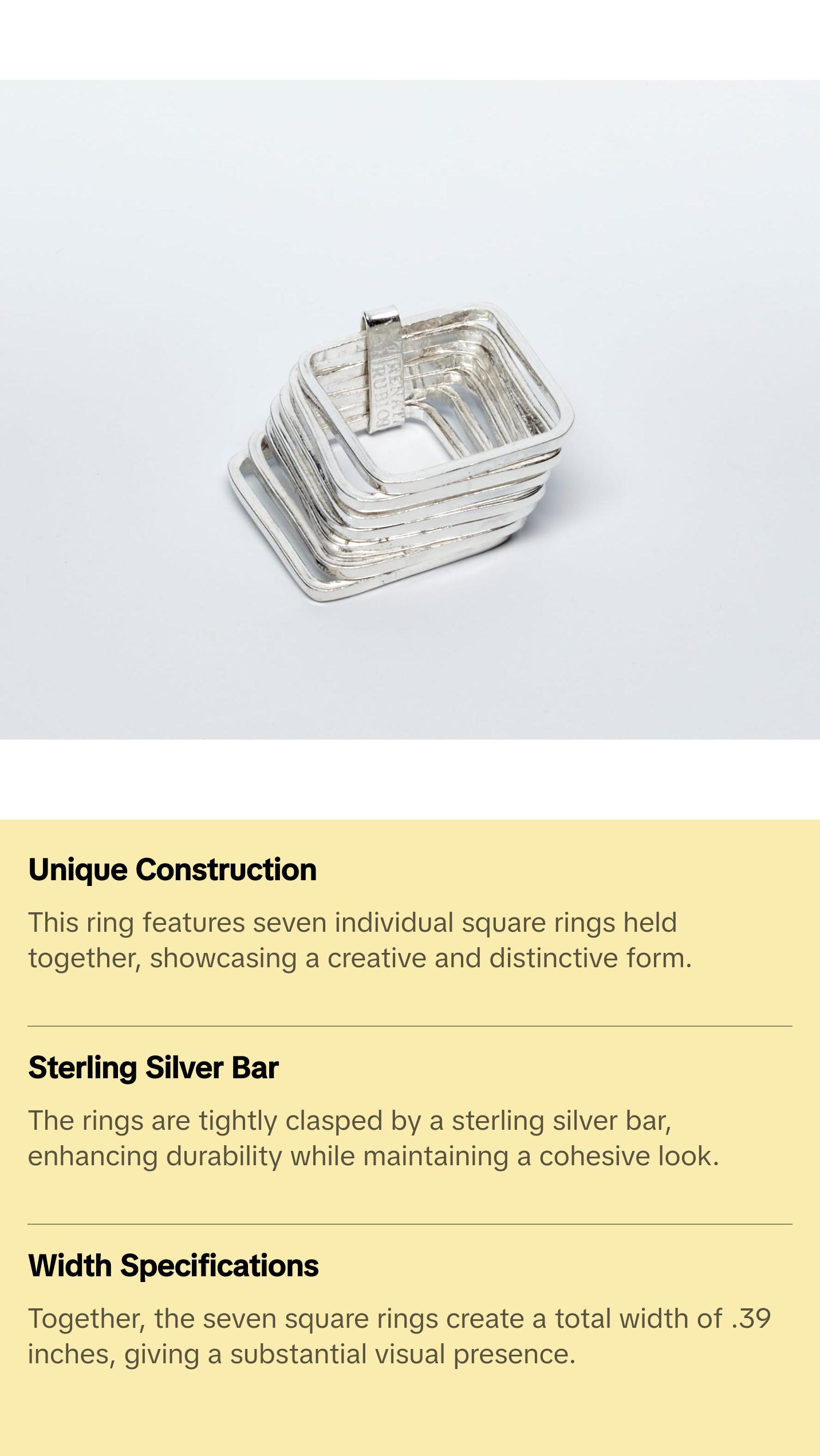 Set of 7 Silver Stacked Square Rings