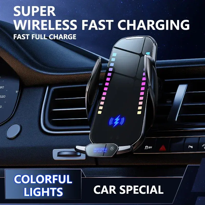 Wireless Charging Smart Rhythm Color Lights with Infrared Sensing, Adjustable Car Phone Holder & Retractable Stand for Music and Car Use magnetic phone holder, Car Wireless Charger, Wireless Fast Charging,back to school,back to school haul
