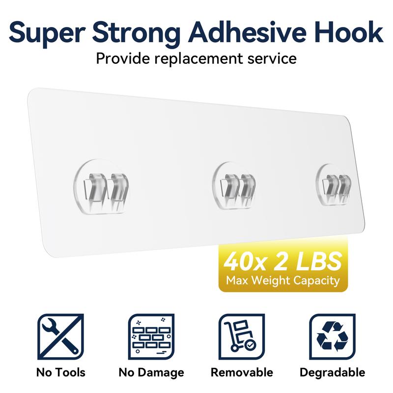 Transparent No-drill Storage Rack Hooks Strong Adhesives, for Shower Bathroom Caddies Kitchen Utensil Hook, Portable Durable Multifunctional Punch-free Wall Self Adhesive Storage Hook