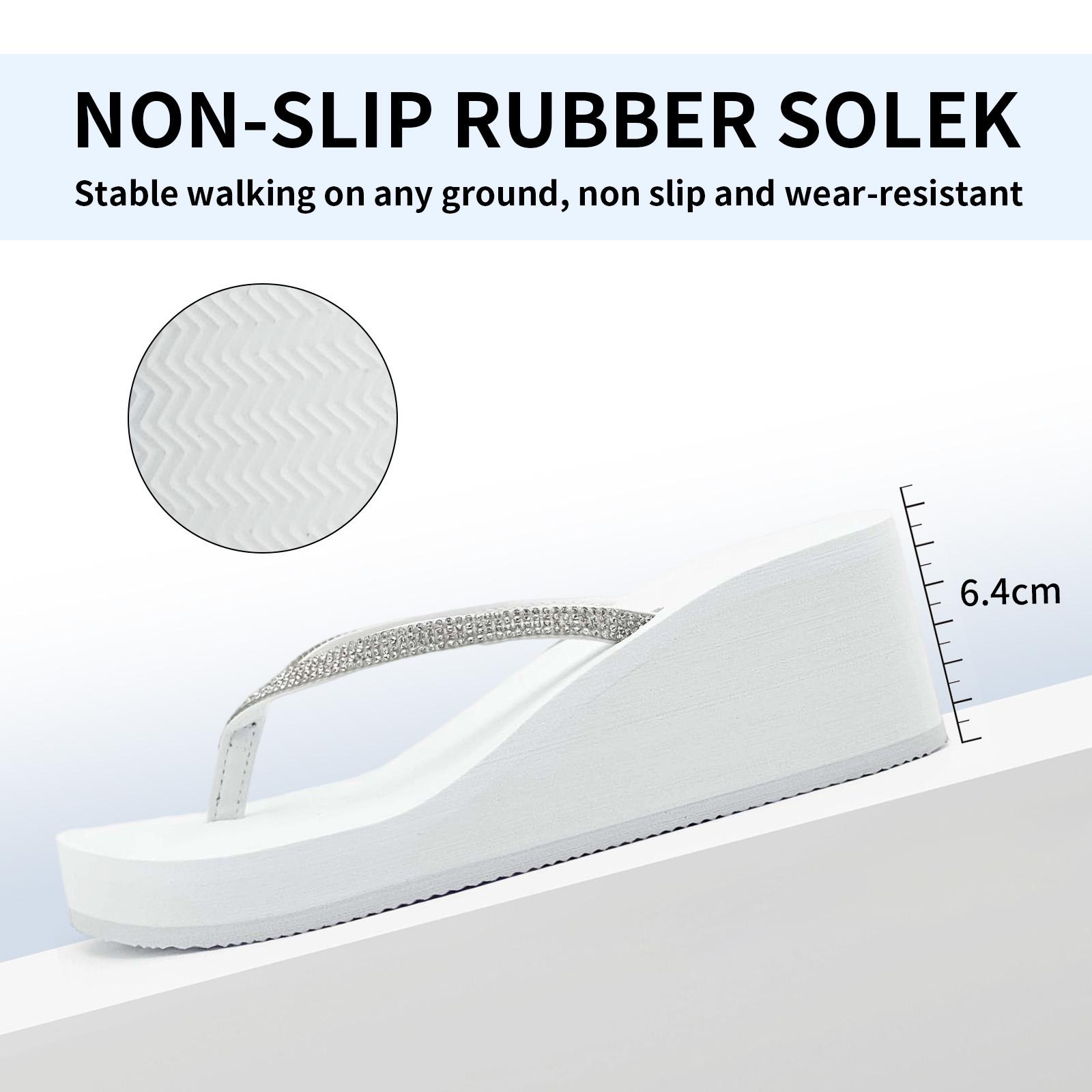 Lumubby Sparkly Rhinestone Wedge Heel Thong Sandals 8cm Platform Flip Flops Comfortable Casual Shoes for Summer Women's Y2K Inspired White Sandals