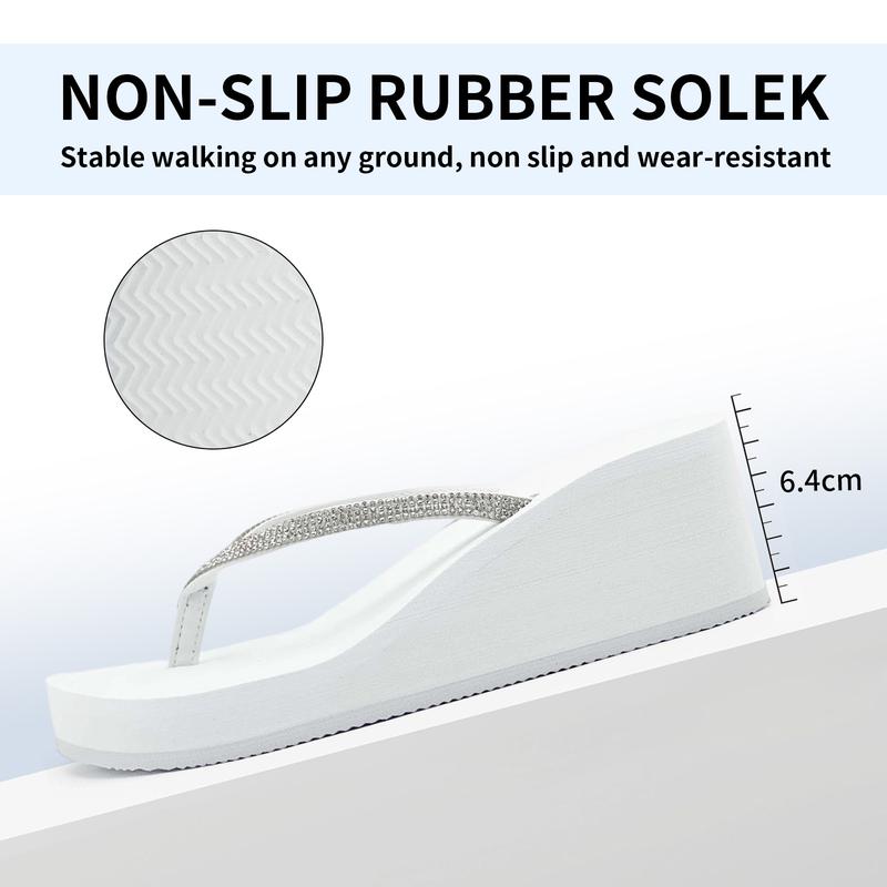 Lumubby Sparkly Rhinestone Wedge Heel Thong Sandals 8cm Platform Flip Flops Comfortable Casual Shoes for Summer Women's Y2K Inspired White Sandals