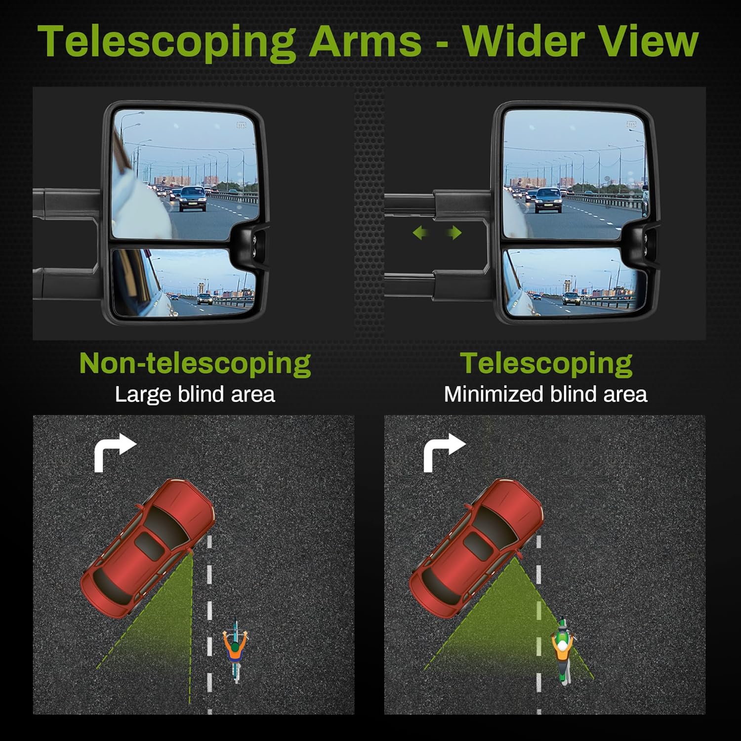 YITAMOTOR Towing Mirrors Compatible with 2014-2018 Silverado Sierra 1500 2500HD 3500HD Power Heated Smoke LED Turn Signal Manual Telescoping Folding Clearance Light Reverse Light Black Housing