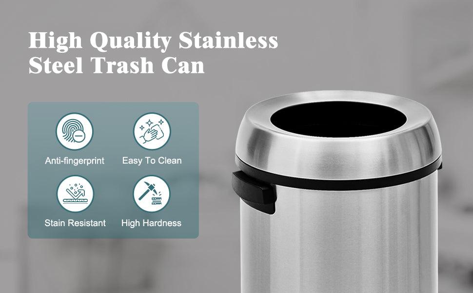 【Christmas Deal】GARVEE 65 Liter/17 Gallon Commercial Grade Stainless Steel Trash Can with Swing or Open Top Lid, Heavy Duty Cylindrical Garbage Bin for Indoor and Outdoor Use in Home, Office, Restaurant