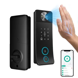 Palm Print Biometric Smart Front Door Deadbolt Lock Face Fingerprint Recognition 2K 180 Degree Panoramic Camera App Remote Keyless Entry for Home Airbnb Control