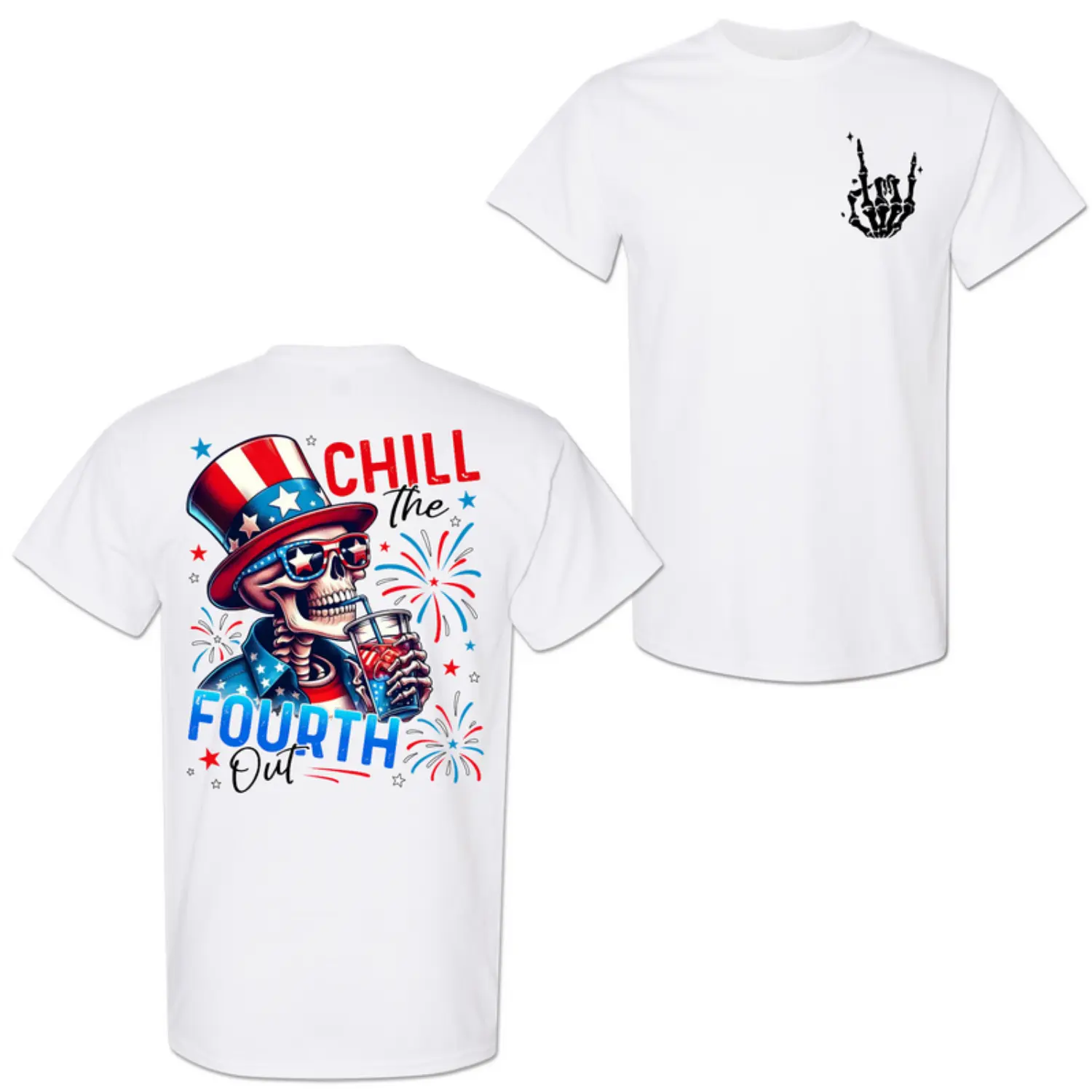 American Independence Day T-shirt Chill The Fourth Out Skeleton Shirt, Funny 4th Of July, Independence Day, Red White Blue, Freedom Shirt, Patriotic Shirt, for Men and Women tokwear Tee Top Womenswear Streetwear Tshirt graphic tee