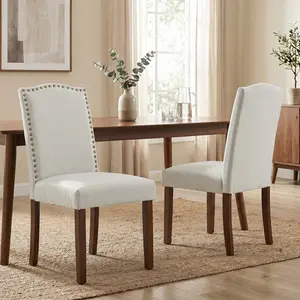 Dining Chairs, Kitchen Chairs, Modern Upholstered Fabric Dining Room Chair with Nailhead Back and Wood Legs