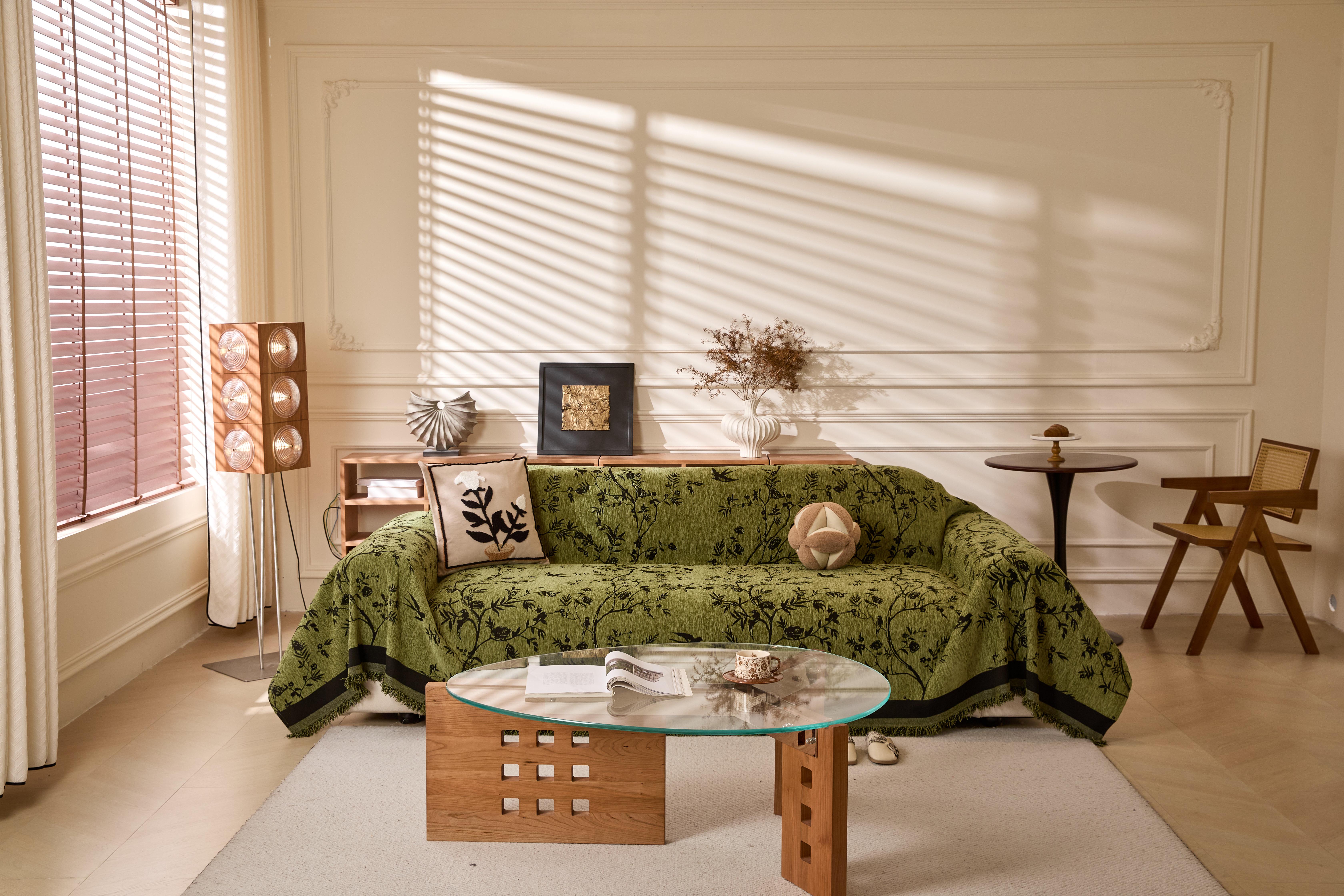 【SlumberHome】 Plant Leaf Pattern Sofa Cover Durable Chenille Slipcover for Home Living Room Pet-friendly All-Season Use Resistant to Scratches couch cover for sofa Dustproof Couch Protector Elastic Furniture Protector