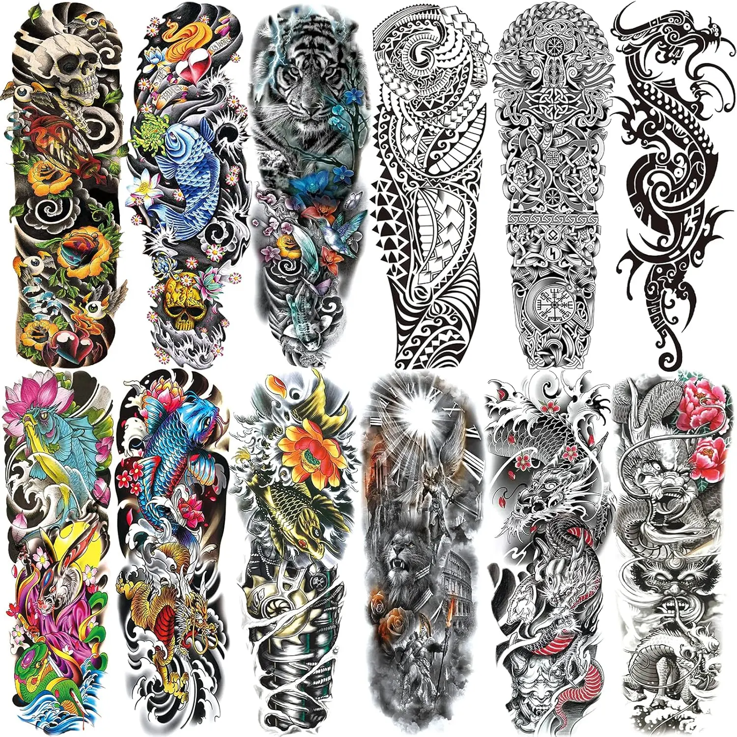 Temporary Tattoo for Men and Women (L19“xW7”), Full Arm Fake Tattoos,Waterproof Realistic Sleeve Tattoos Halloween