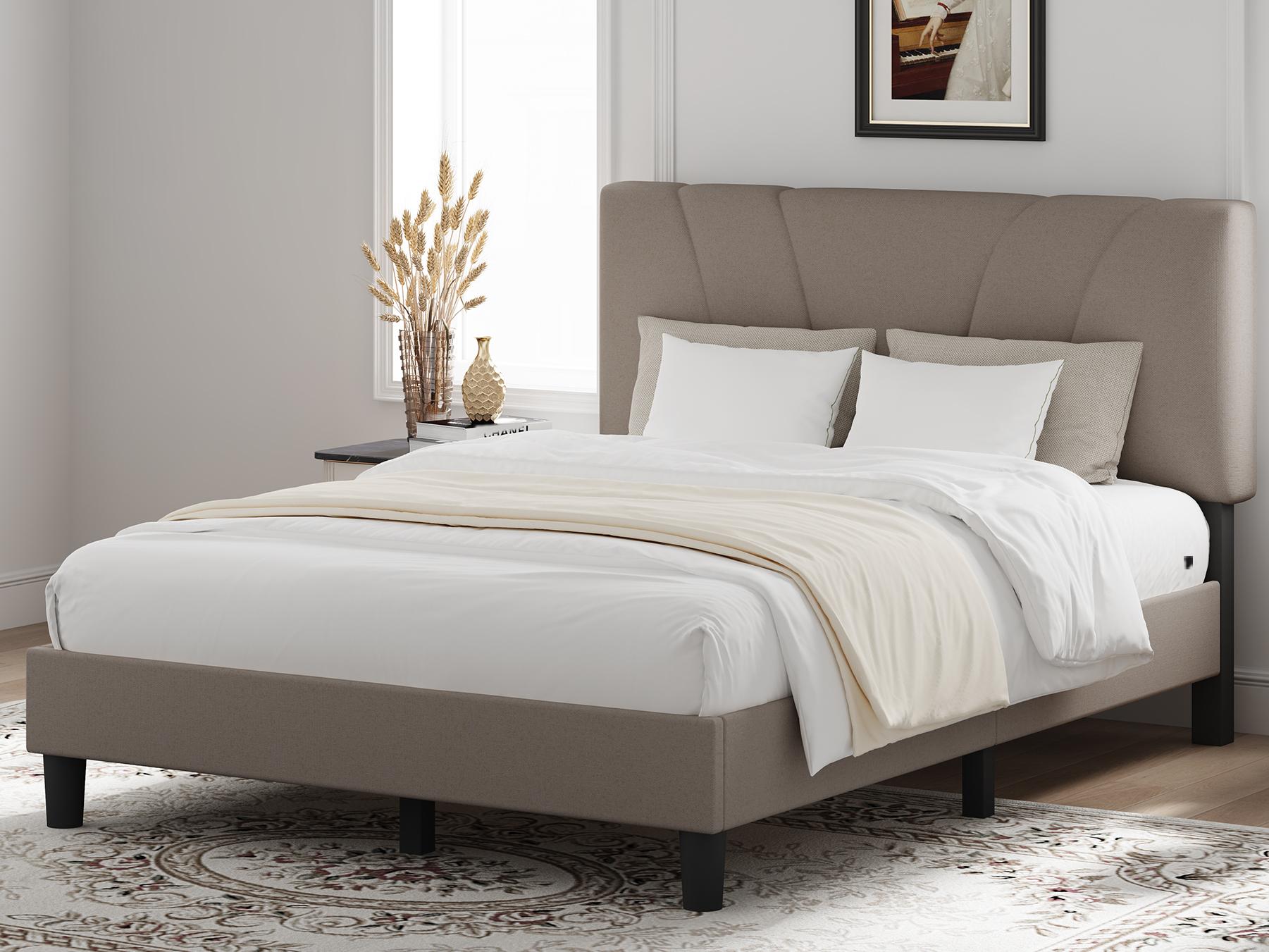 Bed Frame Upholstered Platform Full/Queen/King Bed Frame with Adjustable Headboard, Strong Weight Capacity, No Box Spring Needed, Easy Assembly Bed Frame Upholstered Platform Full/Queen/King Bed Frame with Adjustable Headboard, Strong Weight Capacity, No Box Spring Needed, Easy Assembly