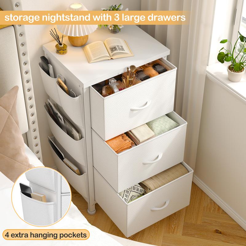 Homkdom Nightstand Sets of 1/2 With 3 Drawers,25.6 Inch Bedside Table with Side pocket & Wooden Top, Small Dresser for bedroom,Living Room,Entryway Homkdom Nightstand Sets of 1/2 With 3 Drawers,25.6 Inch Bedside Table with Side pocket & Wooden Top, Small Dresser for bedroom,Living Room,Entryway