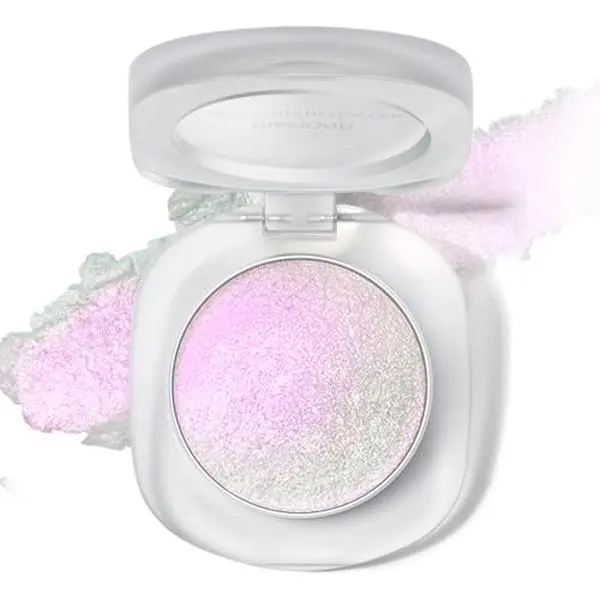 HOSAILY Holographic Chameleon Pink Silver Eyeshadow&Highlighter Palette, Color Shift Glitter Iridescent Cream Highlighter, Smooth Long Lasting Sparkling Eye Shadow Mermaid Facial Illuminator Makeup#02