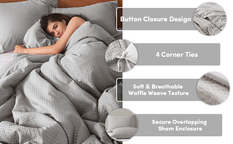 Dotted Textured Duvet Cover Set, Ultra Soft Duvet Cover, Standard Shams, Machine Washable, Solid Color