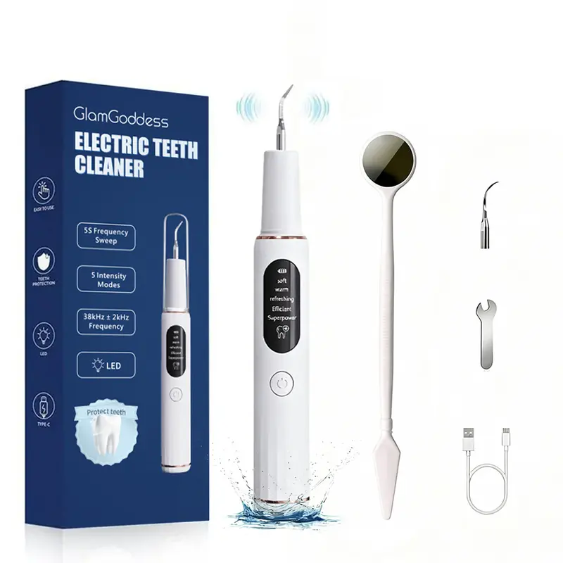 Fancylite Rechargeable LED Oral Plaque Remover，with Replacement Heads & Manual Auxiliary Cleaning Tools, Oral Irrigator for Home Use, Tartar Remover for Teeth,Remover Teeth Cleaning Kit