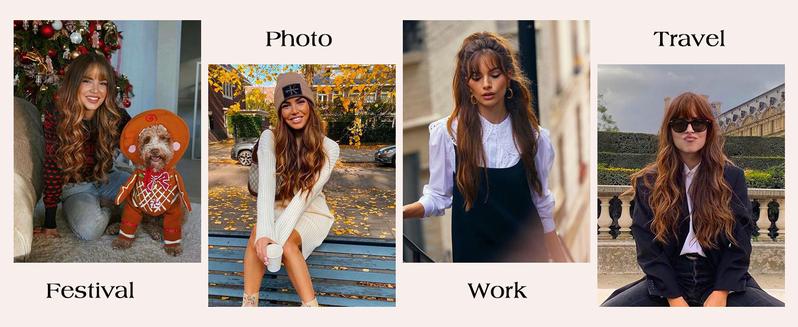 AISI HAIR Auburn Wig with Bangs Long Wavy Ginger Wig Natural Looking Heat Resistant Synthetic Curly Full Wigs for beginners Women Daily Use