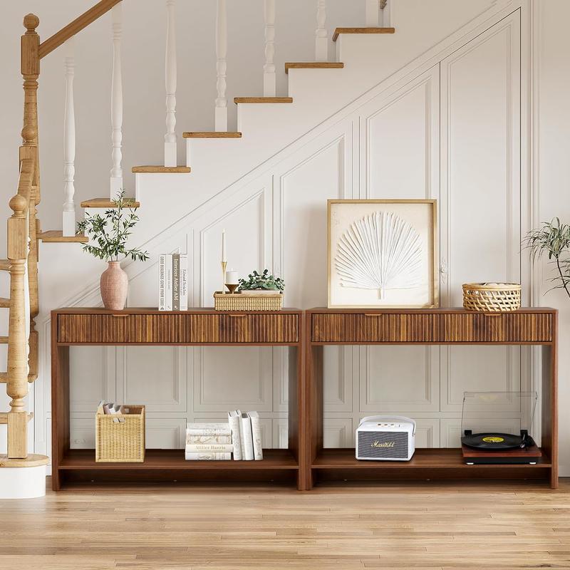 Giratree Narrow Console Table with 2 3 Drawers, Entryway Table with Storage, Table Behind Sofa Long for Living Room TV, Hallway Entrance Foyer, Mid Century Farmhouse Fluted Console Table Giratree Narrow Console Table with 2 3 Drawers, Entryway Table with Storage, Table Behind Sofa Long for Living Room TV, Hallway Entrance Foyer, Mid Century Farmhouse Fluted Console Table